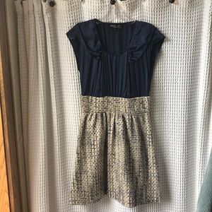 ABS blue and cream/gold dress! Size 2, silk